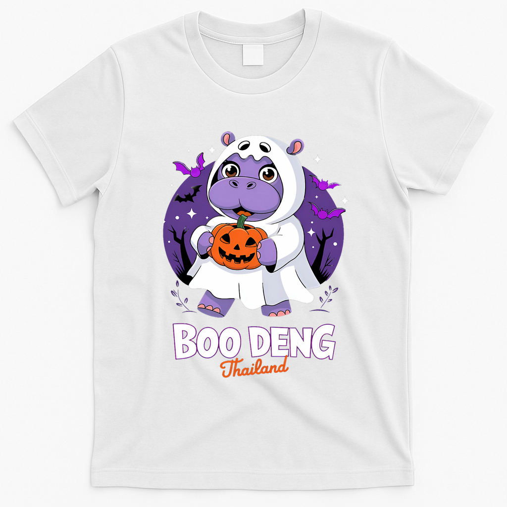 Boo Deng Halloween Costume Cute Baby Hippo Moo Deng Funny T-Shirt - White