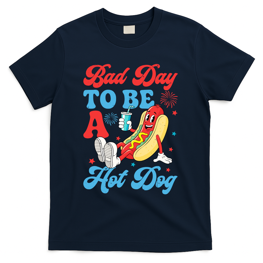 Bad Day To Be A Hot Dog Funny 4th Of July Summer T-Shirt - Navy