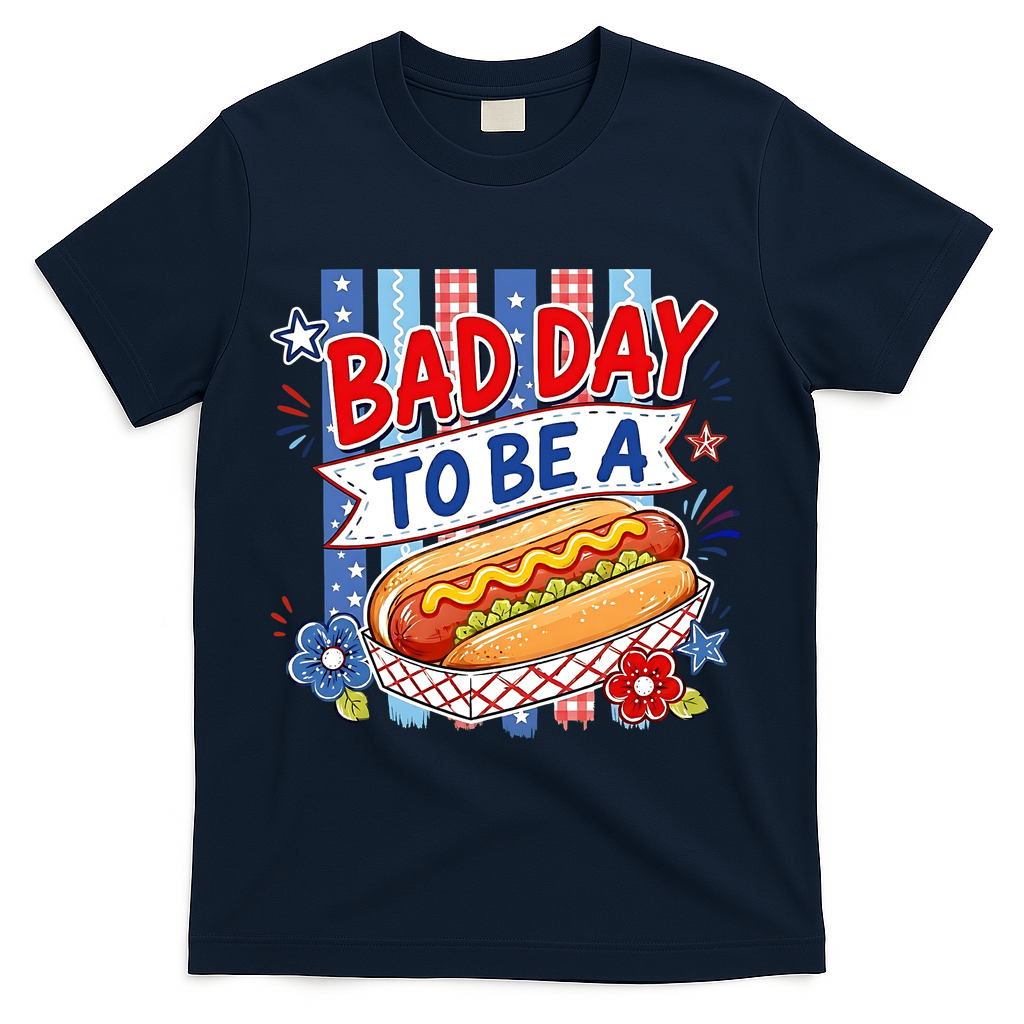 Bad Day To Be A Hot Dog Funny Hotdog Meme T-Shirt - Navy