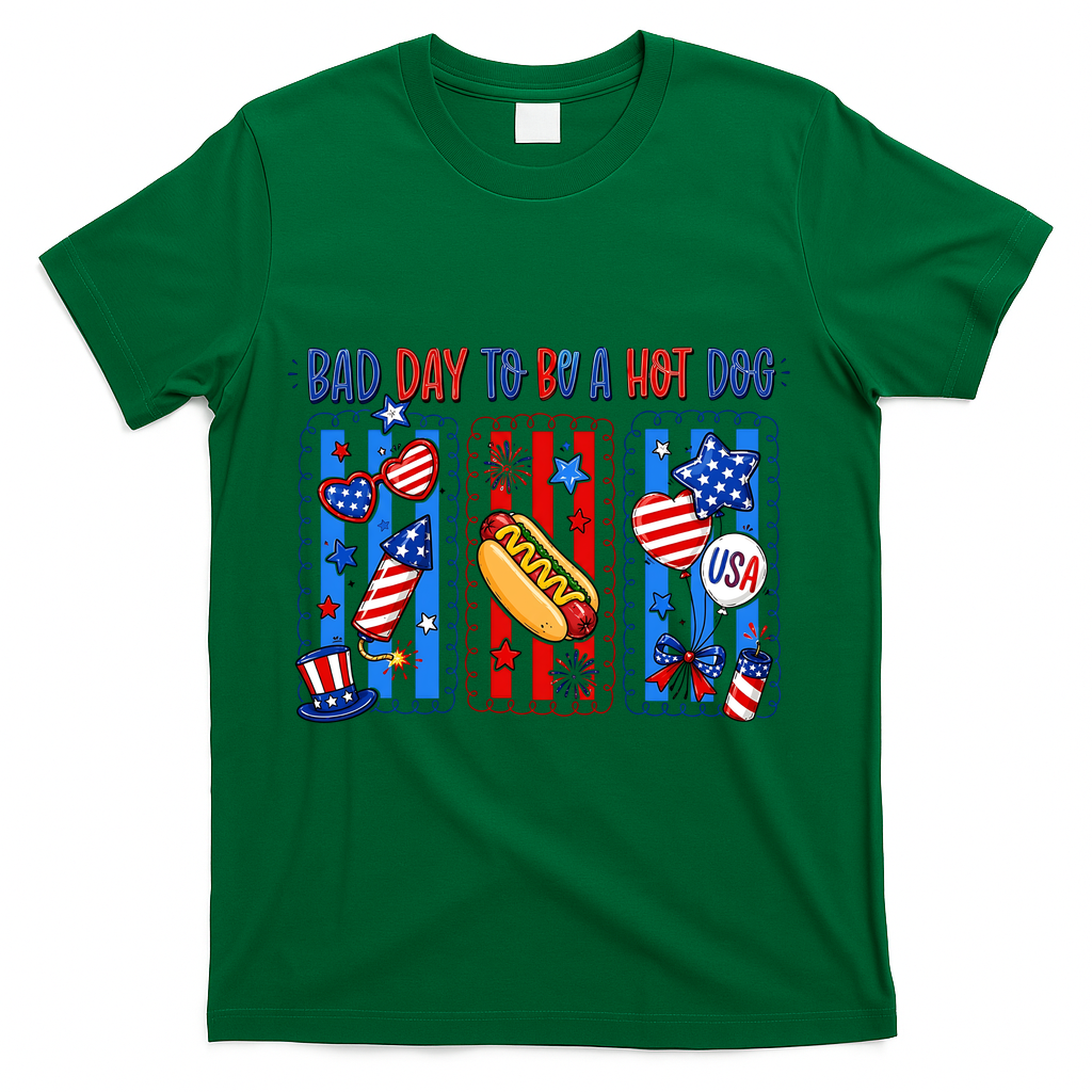 Bad Day To Be A Hot Dog July 4th Funny T-Shirt - Green