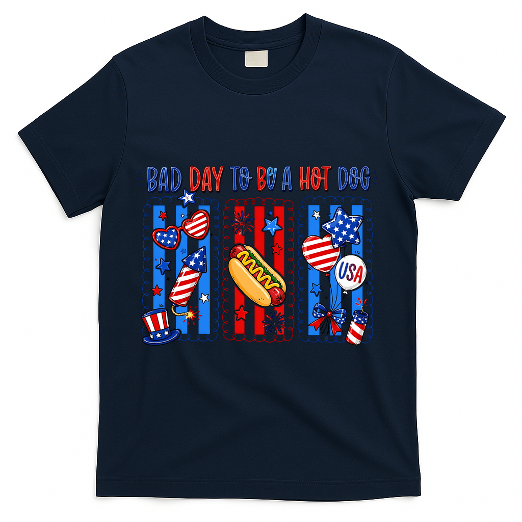 Bad Day To Be A Hot Dog July 4th Funny T-Shirt - Navy