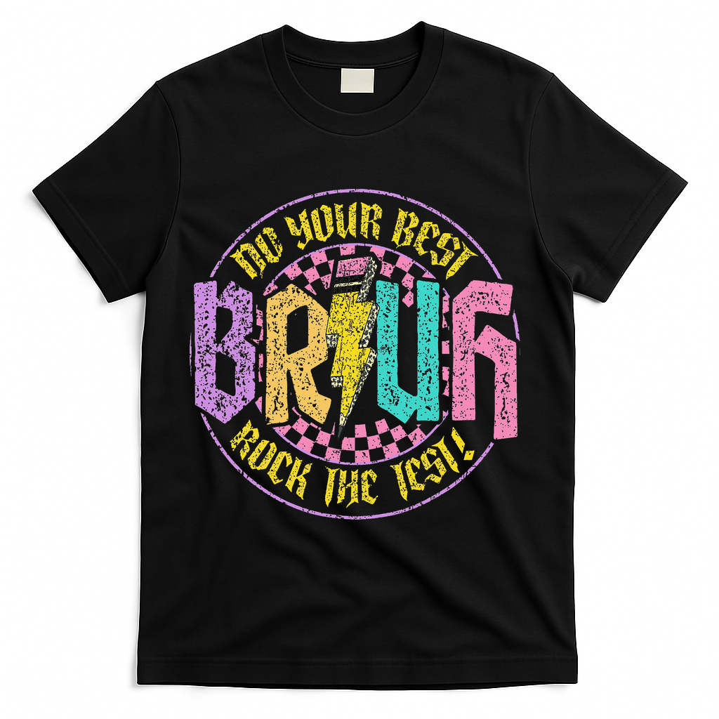 Bruh Do Your Best Rock The Test Day Teacher Student Funny T-Shirt - Black