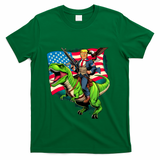 Bald Eagle Us Flag Trump Riding A Trex T-Shirt - Green