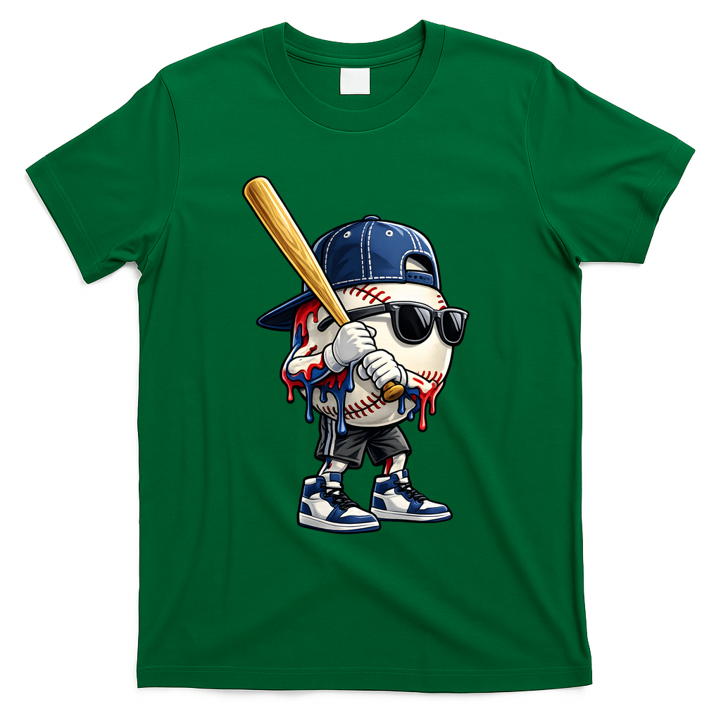 Baseball Fan Drip Ice Cream T-Shirt - Green