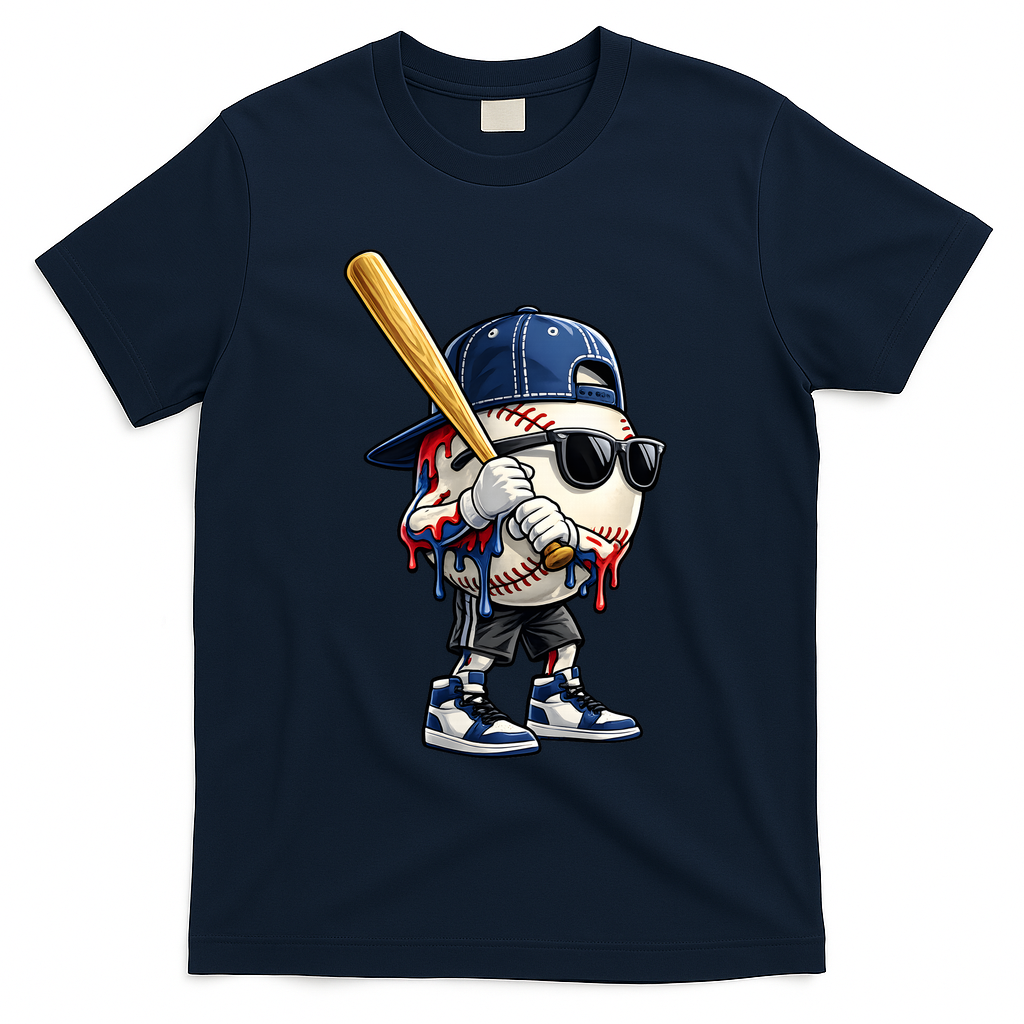 Baseball Fan Drip Ice Cream T-Shirt - Navy
