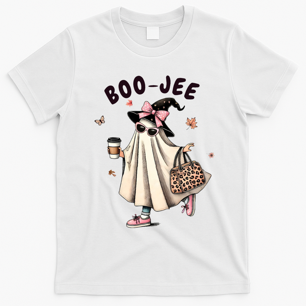 Boojee Funny Halloween Boujee Shopping Ghost Fall T-Shirt - White