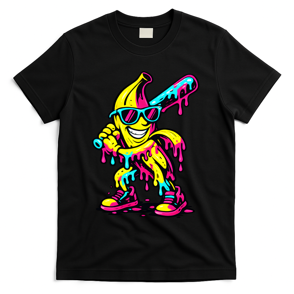 Banana Funny Ice Cream Drip T-Shirt - Black