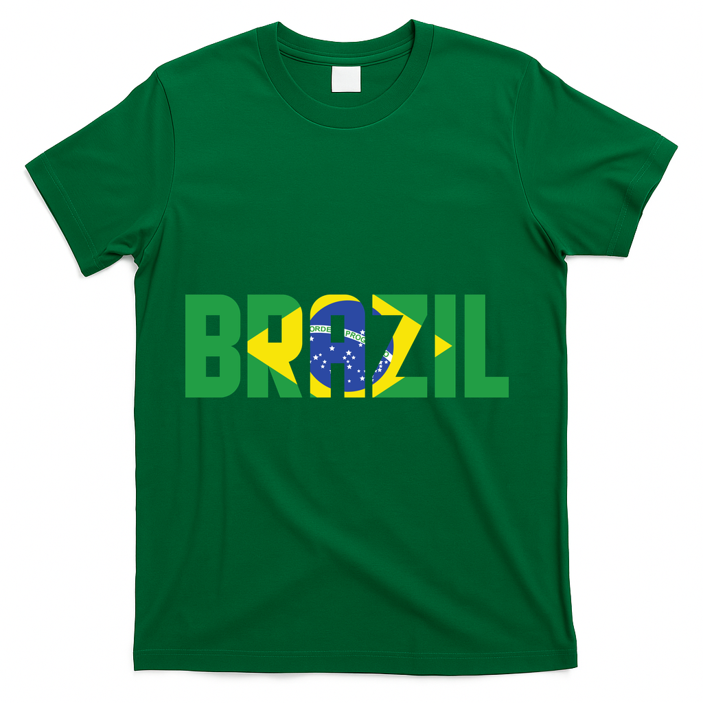 Brazil Flag Lettering Bold Graphic Apparel T-Shirt - Green