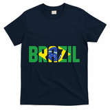 Brazil Flag Lettering Bold Graphic Apparel T-Shirt - Navy