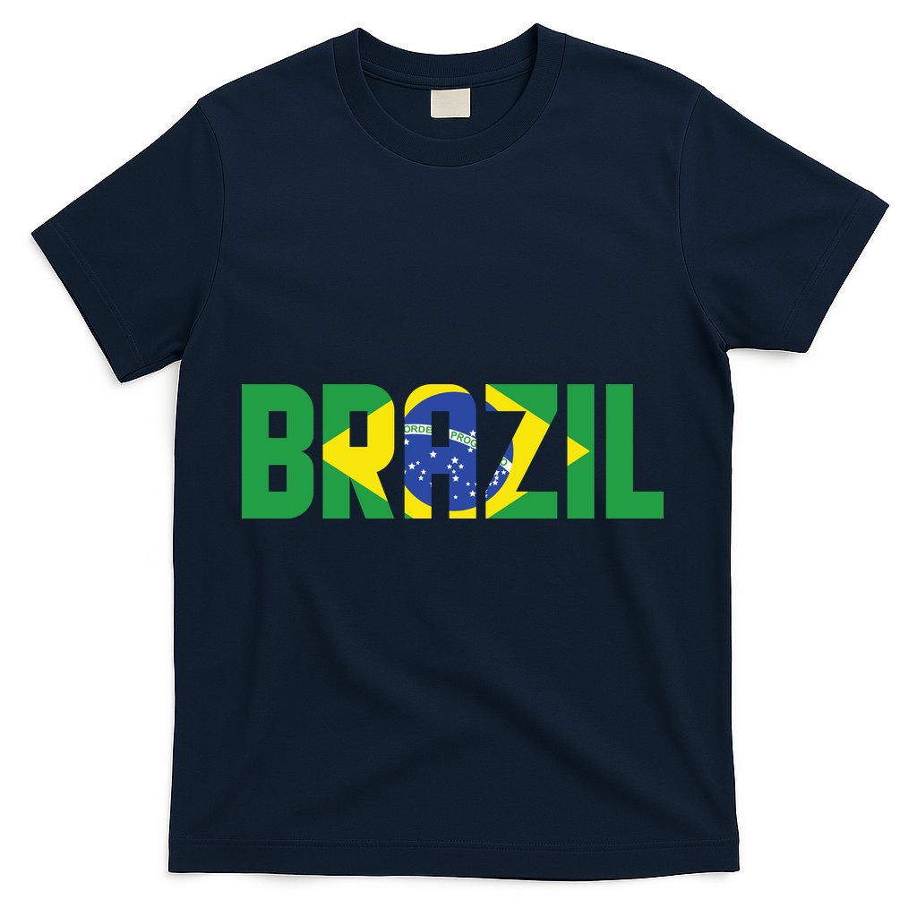 Brazil Flag Lettering Bold Graphic Apparel T-Shirt - Navy