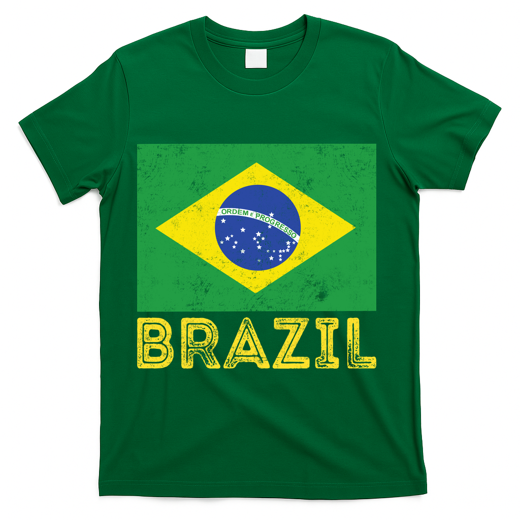 Brazil Flag Pride Graphic Apparel Ordem e Progresso T-Shirt - Green