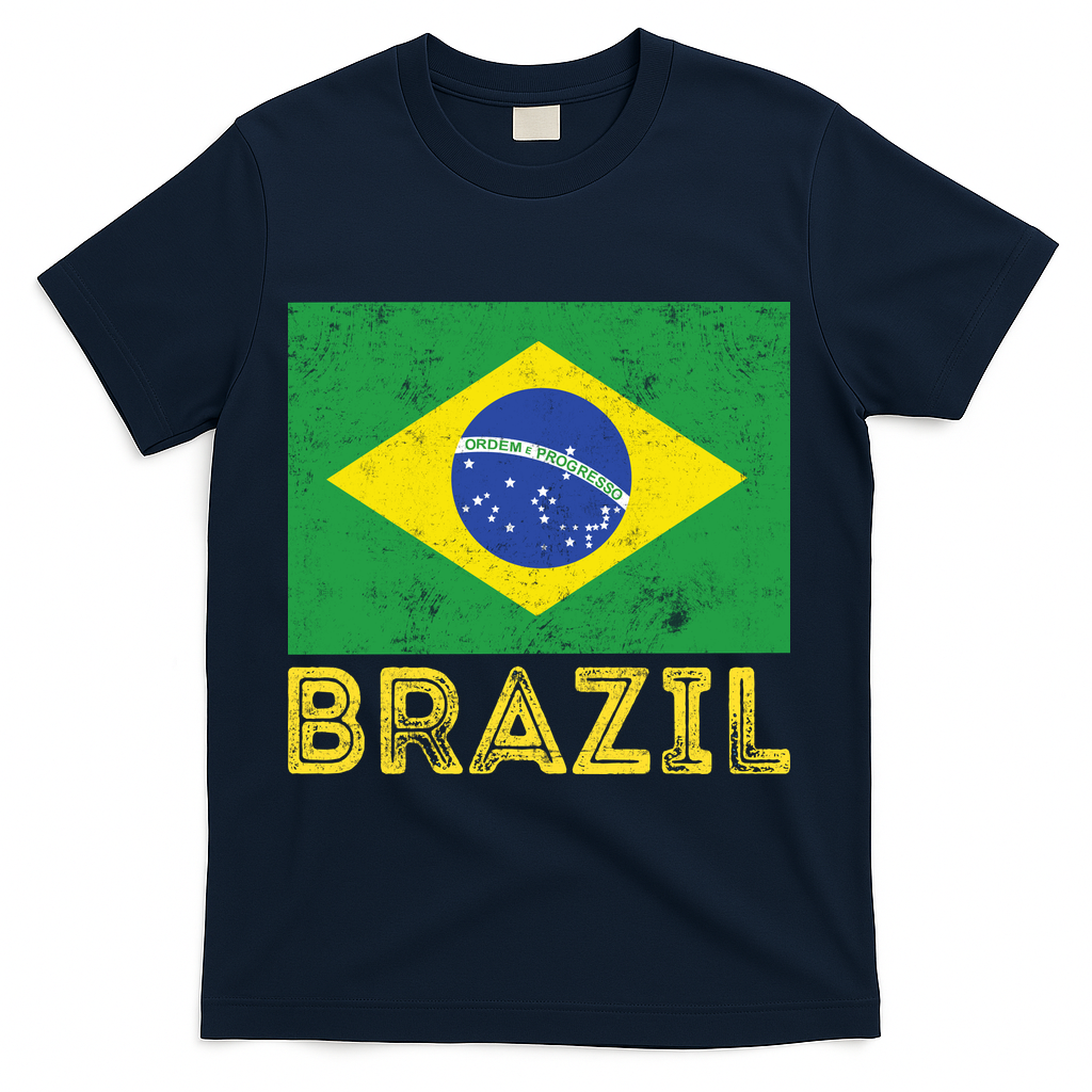 Brazil Flag Pride Graphic Apparel Ordem e Progresso T-Shirt - Navy