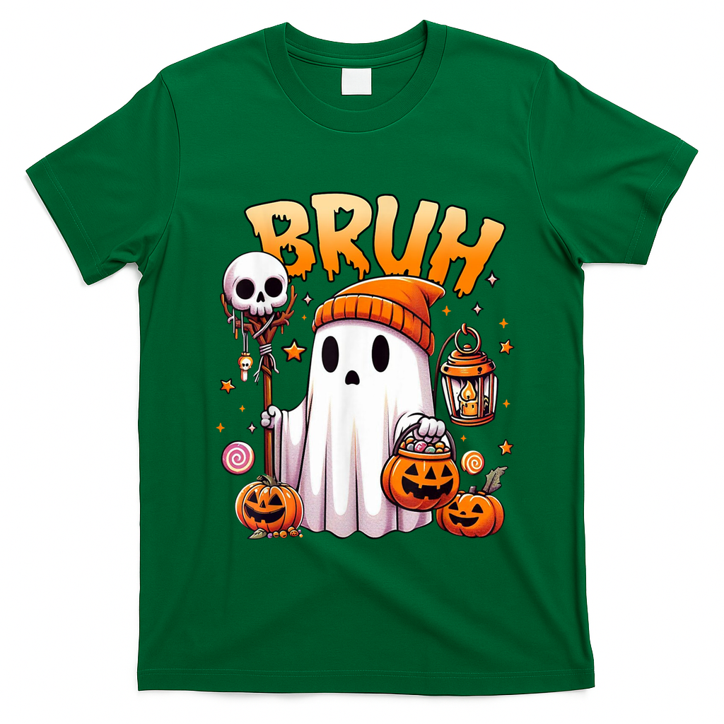 Bruh Ghost Halloween Cute Ghost Trick Or Treat T-Shirt - Irish Green