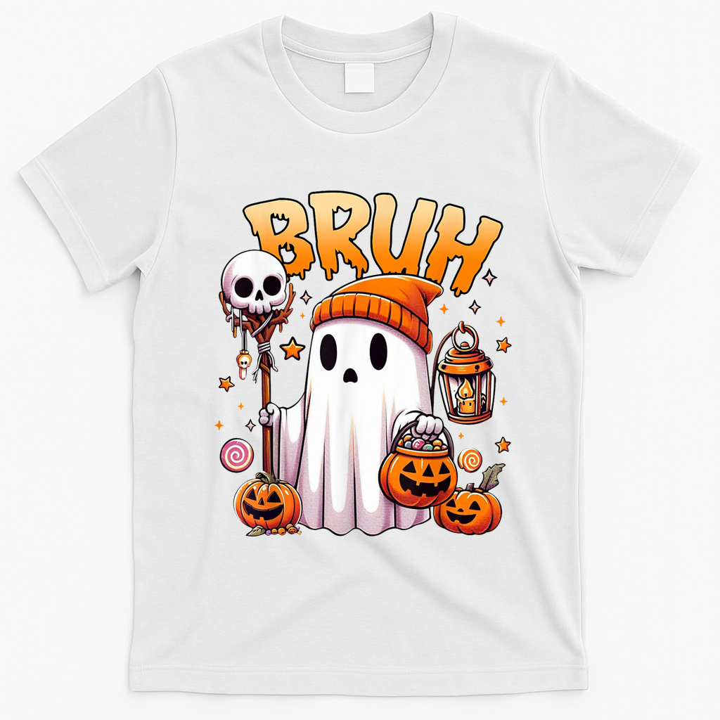 Bruh Ghost Halloween Cute Ghost Trick Or Treat T-Shirt - White