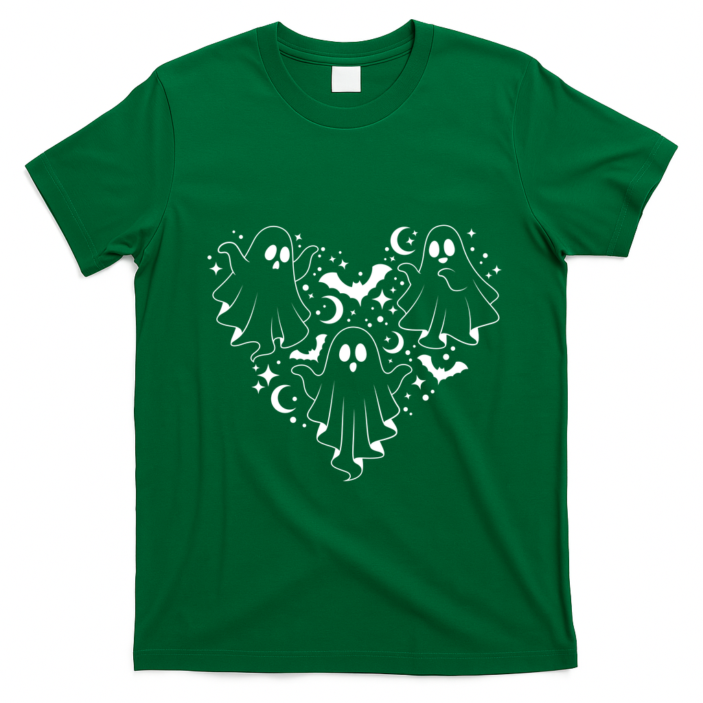 Boo Ghost Heart Halloween Festive T-Shirt - Irish Green