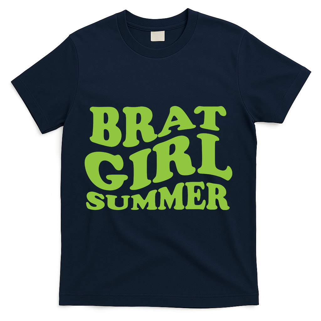 Brat Girl Summer Cute Retro Summer T-Shirt - Navy