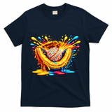 Baseball Glove Splatter Ice Cream Drip T-Shirt - Navy