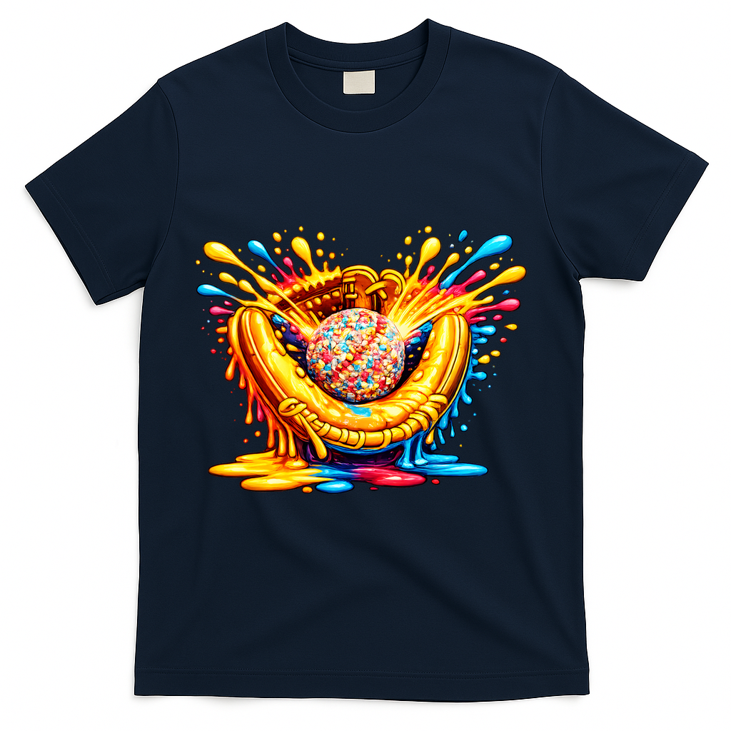 Baseball Glove Splatter Ice Cream Drip T-Shirt - Navy