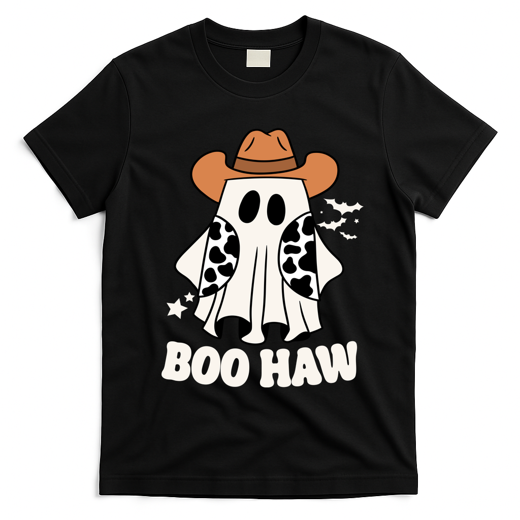 Boo Haw Country Ghost Funny Halloween T-Shirt - Black