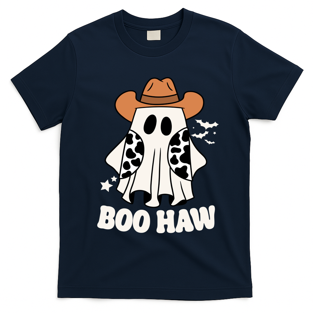Boo Haw Country Ghost Funny Halloween T-Shirt - Navy Blue