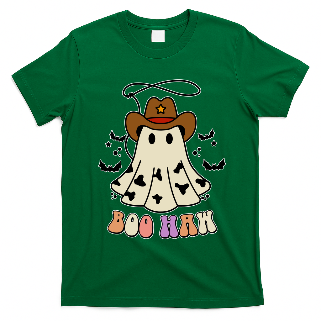 Boo Haw Ghost Western Cowboy Cowgirl Halloween T-Shirt - Irish Green