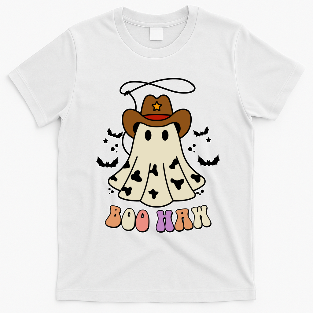 Boo Haw Ghost Western Cowboy Cowgirl Halloween T-Shirt - White