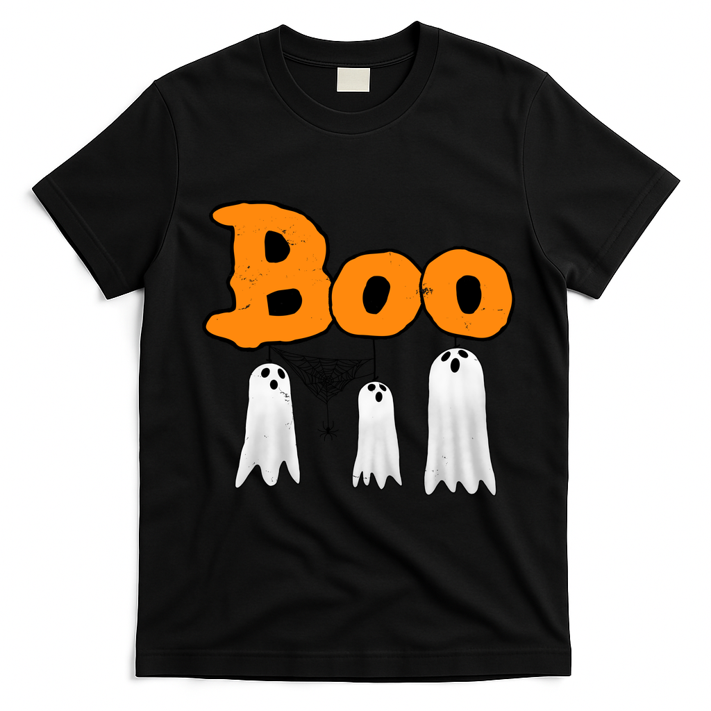 Boo Hanging Ghost Cute Funny Halloween Party T-Shirt - Black