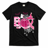 Boo Halloween Pumpkin Pink Ribbon Witch Ghost Breast Cancer T-Shirt - Black