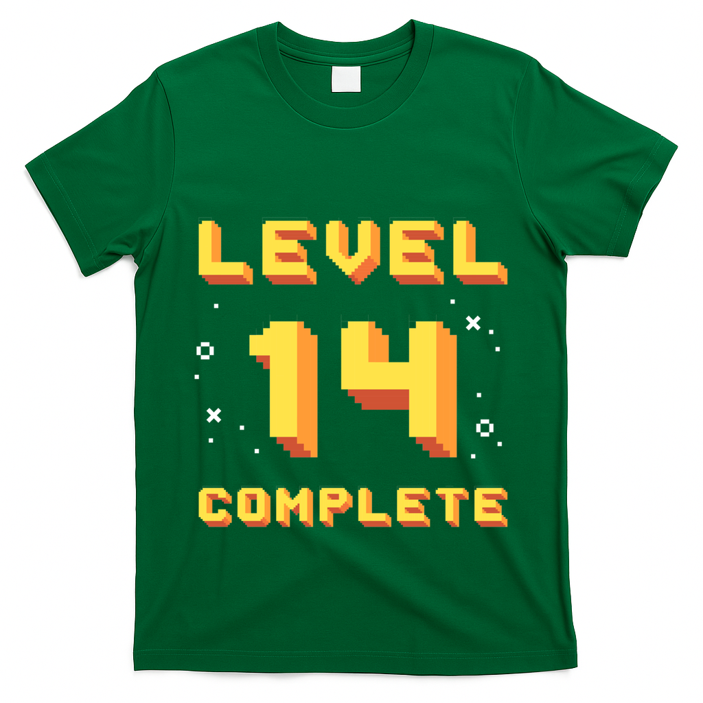 Born In 2007 Level 14 Complete 14th Birthday Retro Gaming Gift T-Shirt