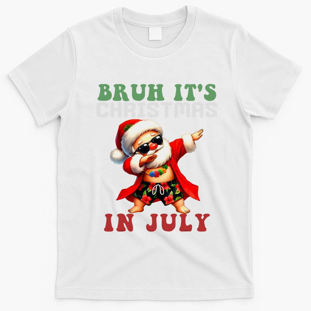 Bruh ItS Christmas In July Dabbing Santa Beach Vacation T-Shirt - White