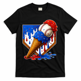 Baseball Ice Cream Drip USA 4th Of July T-Shirt - Black