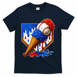 Baseball Ice Cream Drip USA 4th Of July T-Shirt - Navy