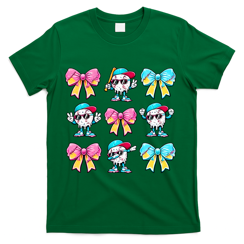 Baseball Ice Cream Drip Coquette T-Shirt - Green