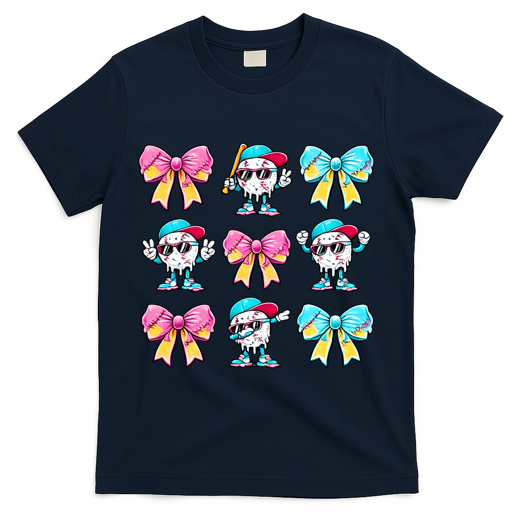 Baseball Ice Cream Drip Coquette T-Shirt - Navy