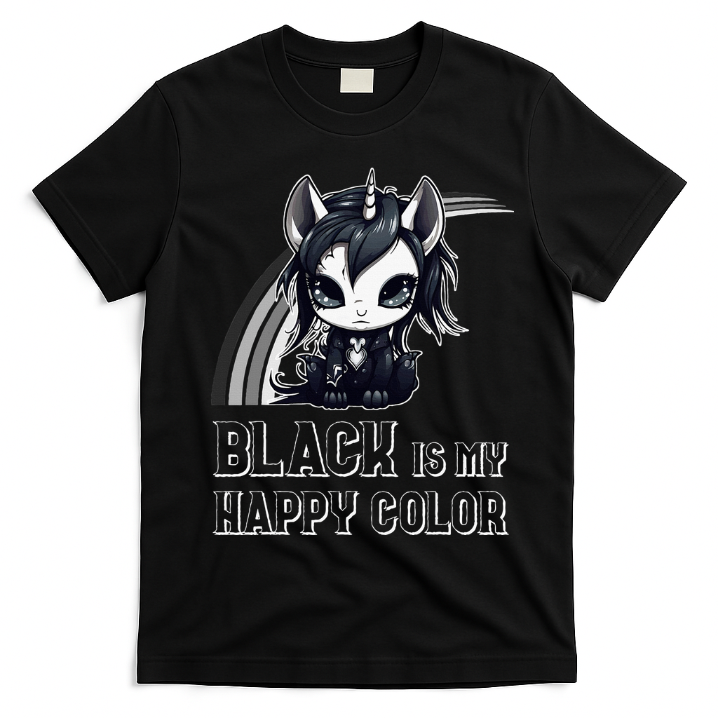 Black Is My Happy Color Goth Girl Emo Gothic Unicorn T-Shirt - Black