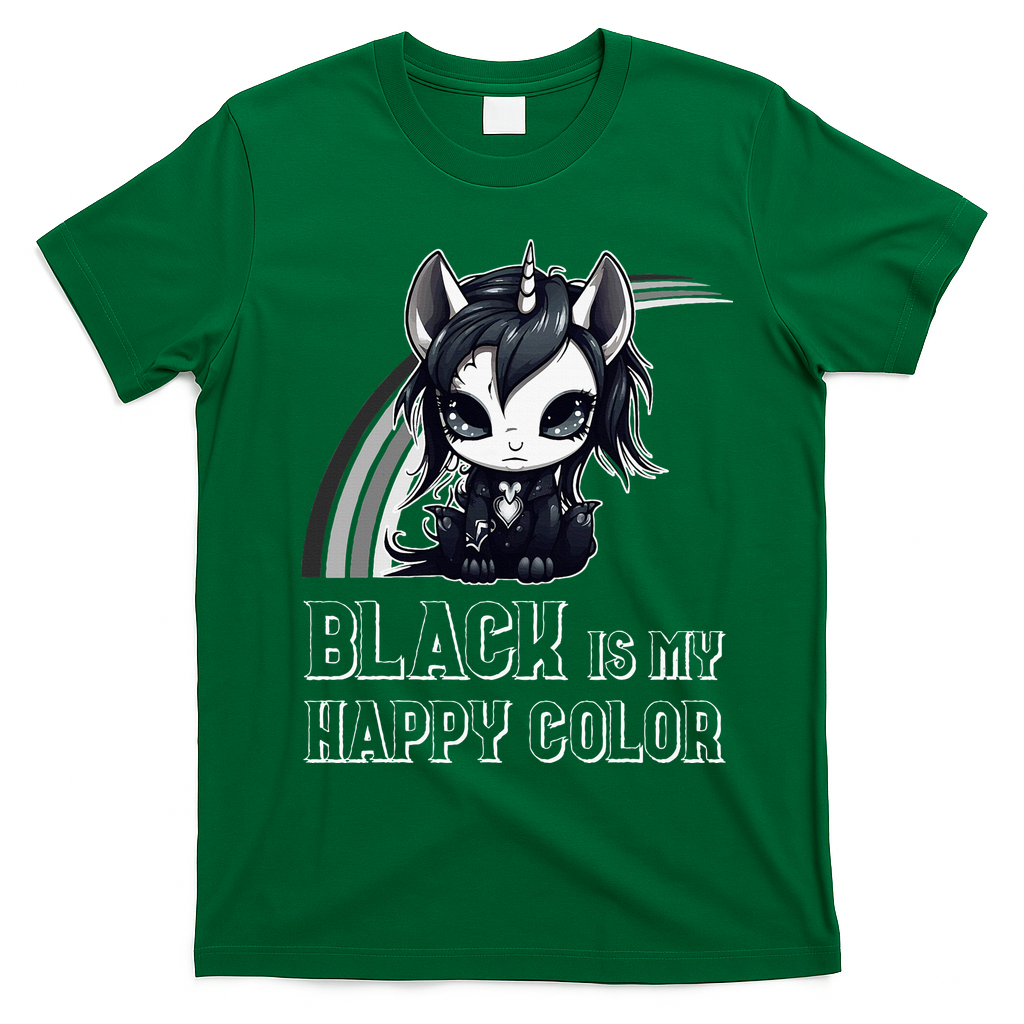 Black Is My Happy Color Goth Girl Emo Gothic Unicorn T-Shirt - Irish Green
