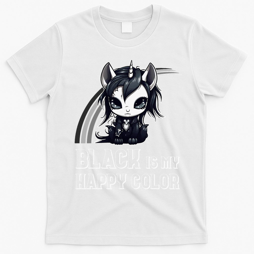 Black Is My Happy Color Goth Girl Emo Gothic Unicorn T-Shirt - White