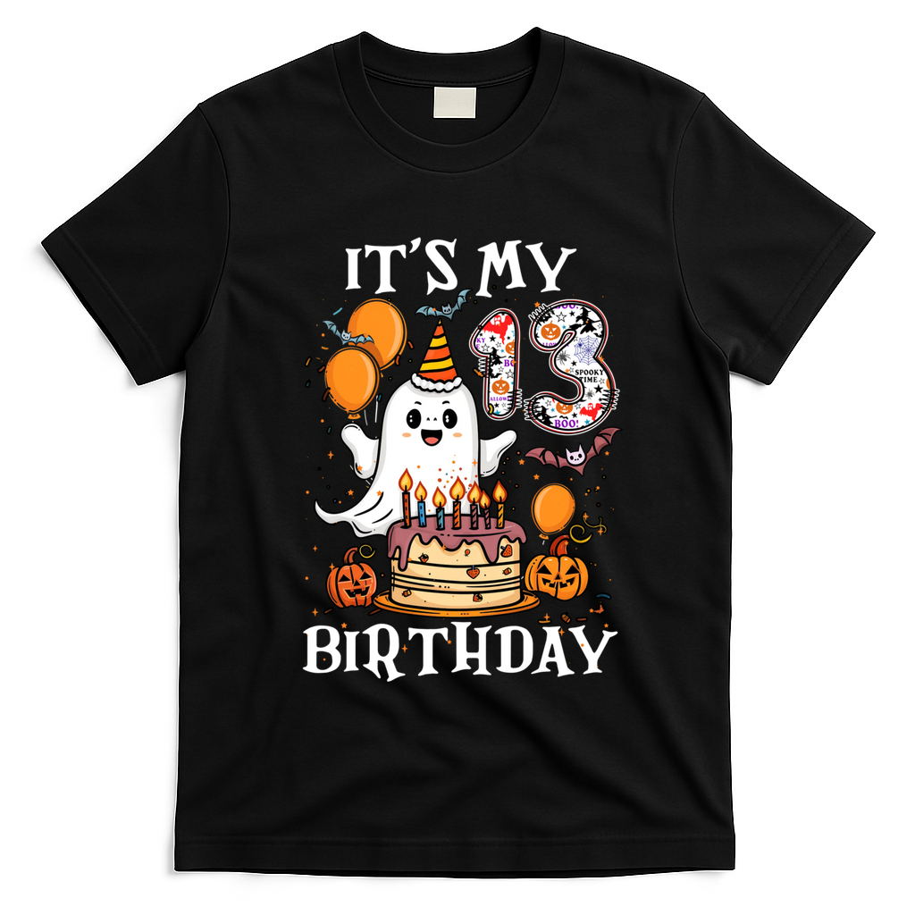 Boo ItS My 13th Birthday Halloween Ghost 13 Years Old Bday Gift T-Shirt - Black