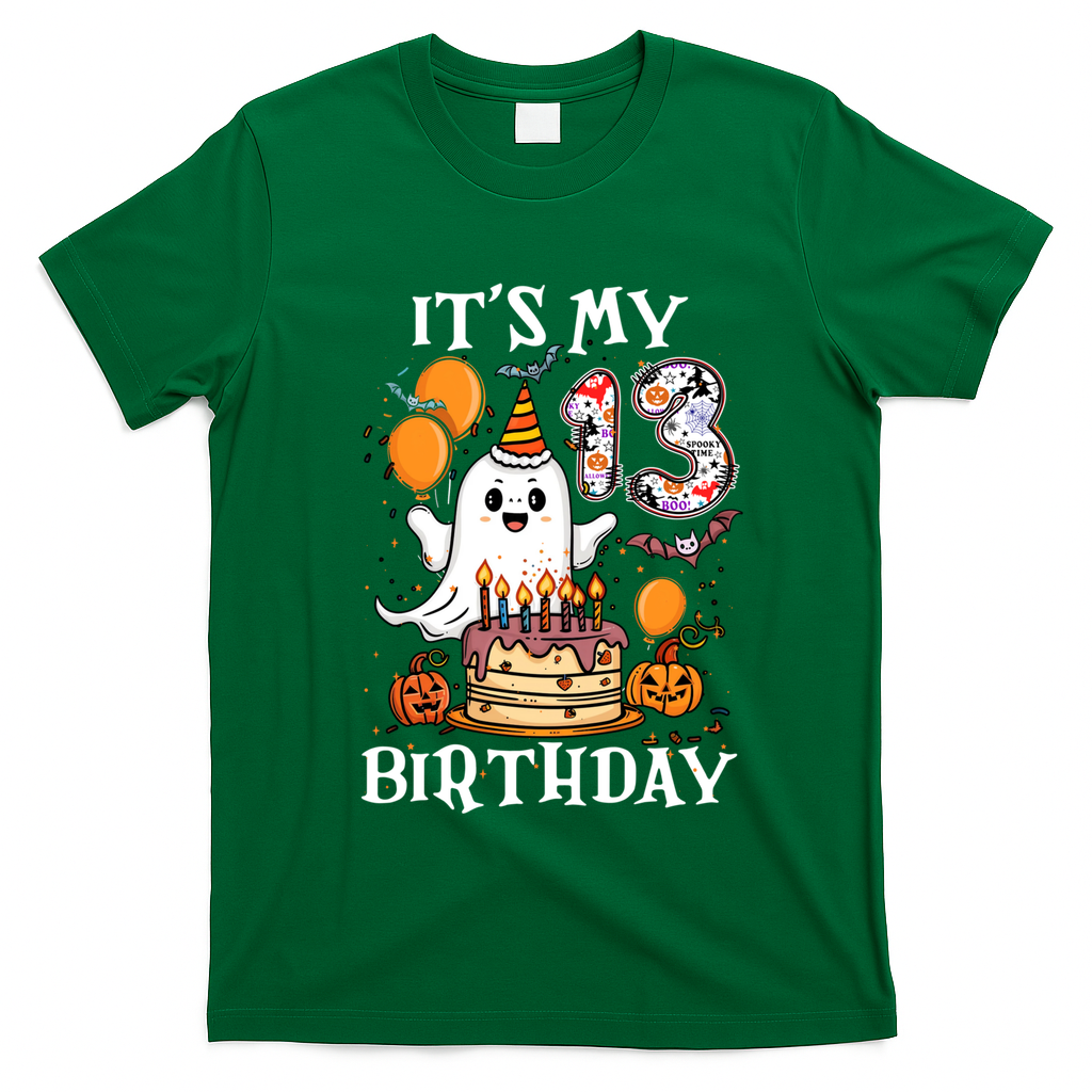 Boo ItS My 13th Birthday Halloween Ghost 13 Years Old Bday Gift T-Shirt - Irish Green