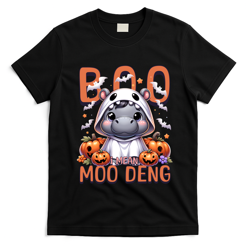 Boo I Mean Moo Deng Halloween Pygmy Hippo Gift T-Shirt - Black