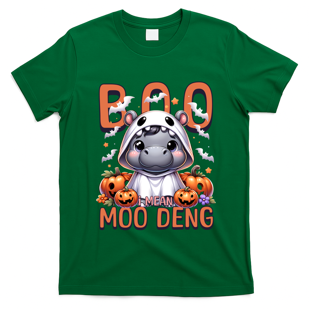 Boo I Mean Moo Deng Halloween Pygmy Hippo Gift T-Shirt - Irish Green