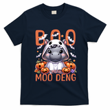 Boo I Mean Moo Deng Halloween Pygmy Hippo Gift T-Shirt - Navy Blue