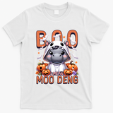 Boo I Mean Moo Deng Halloween Pygmy Hippo Gift T-Shirt - White