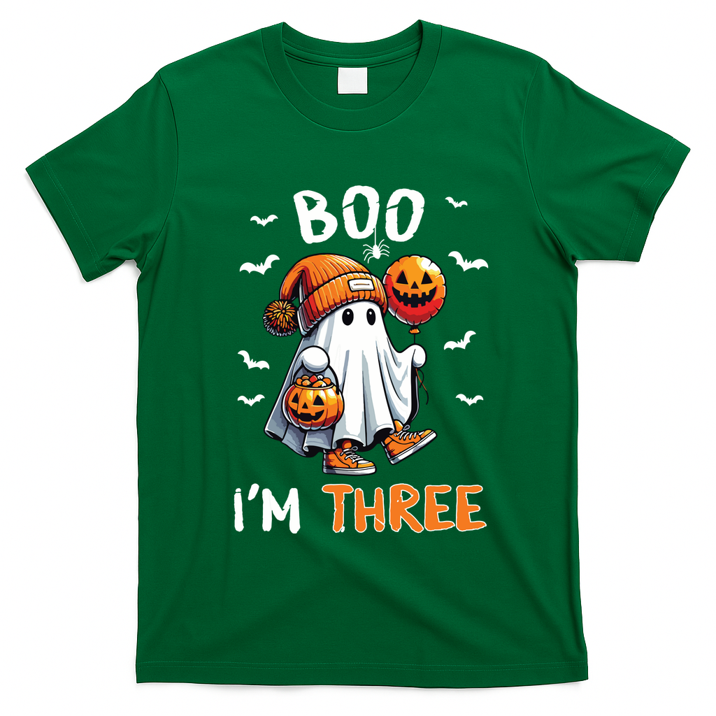 Boo IM Three Ghost 3rd Birthday Halloween T-Shirt - Irish Green