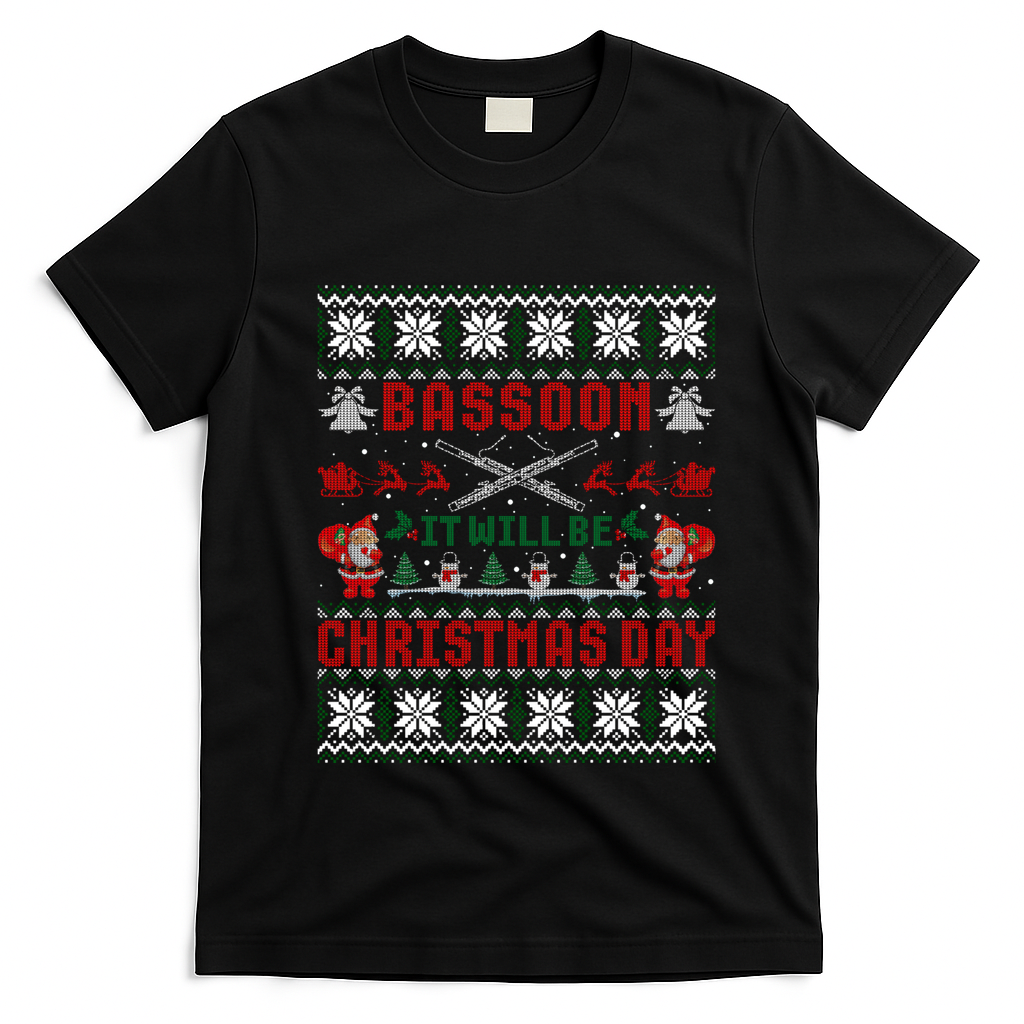 Bassoon It Will Be Christmas Day Gift Ugly Gift T-Shirt - Black