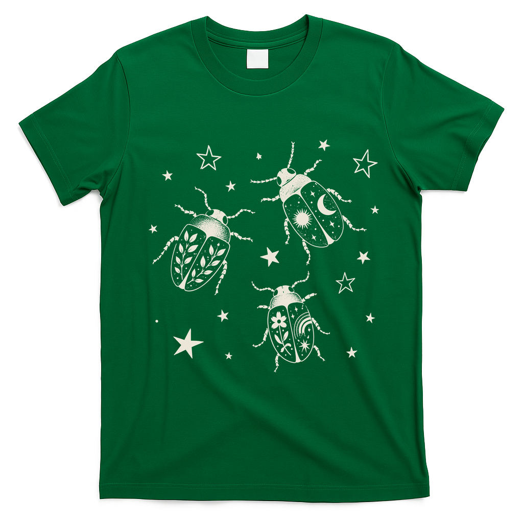 Beetle Illustration With Stars And Cosmic T-Shirt - Irish Green