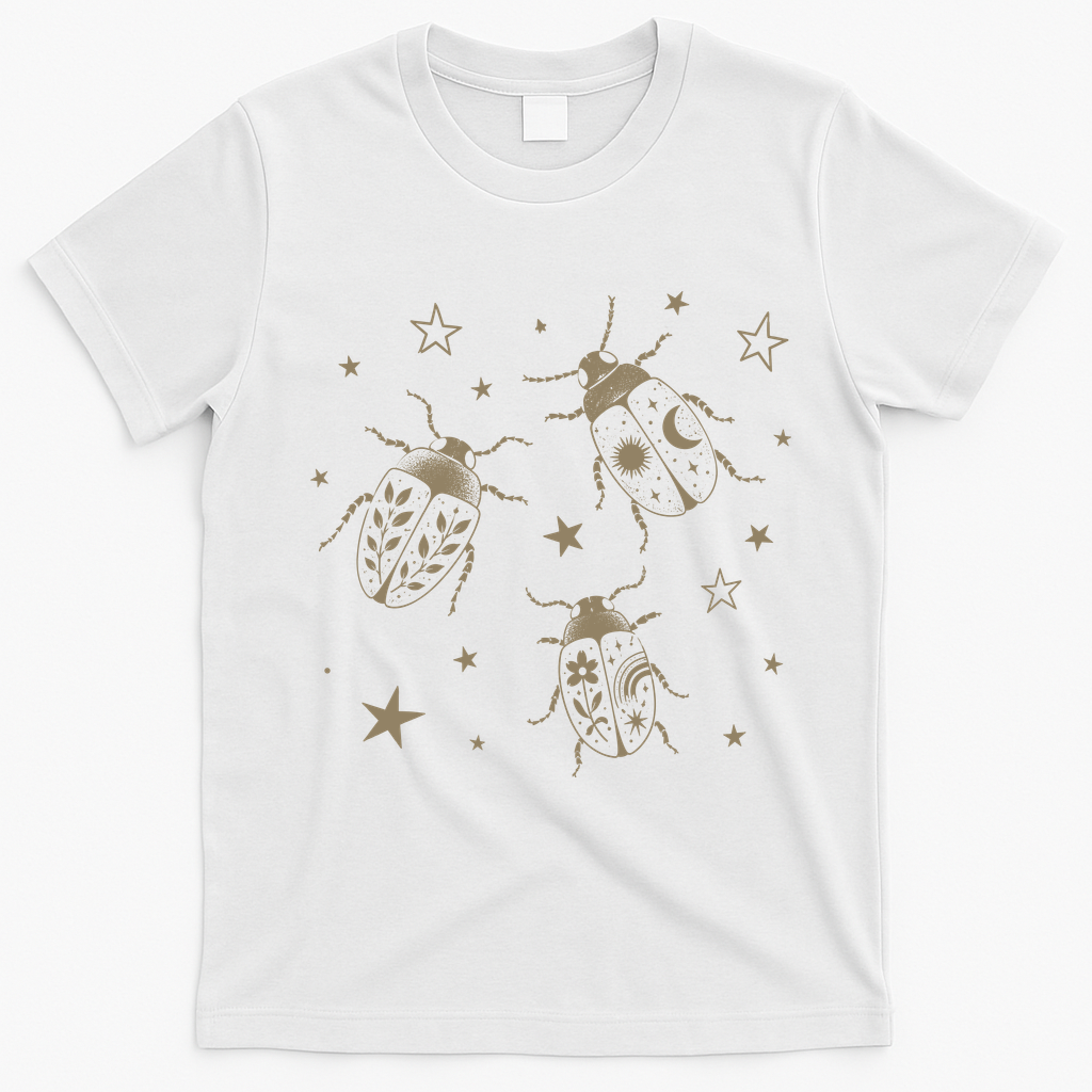 Beetle Illustration With Stars And Cosmic T-Shirt - White