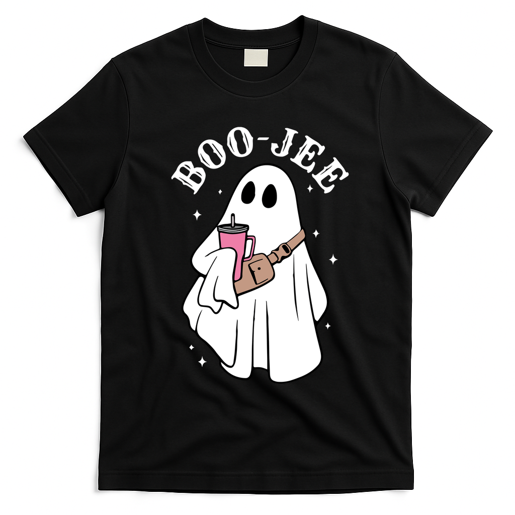Boo Jee Funny Halloween Shopaholic Ghost T-Shirt - Black