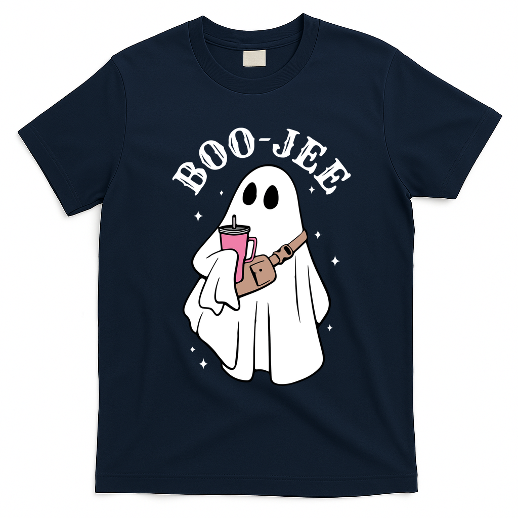 Boo Jee Funny Halloween Shopaholic Ghost T-Shirt - Navy Blue