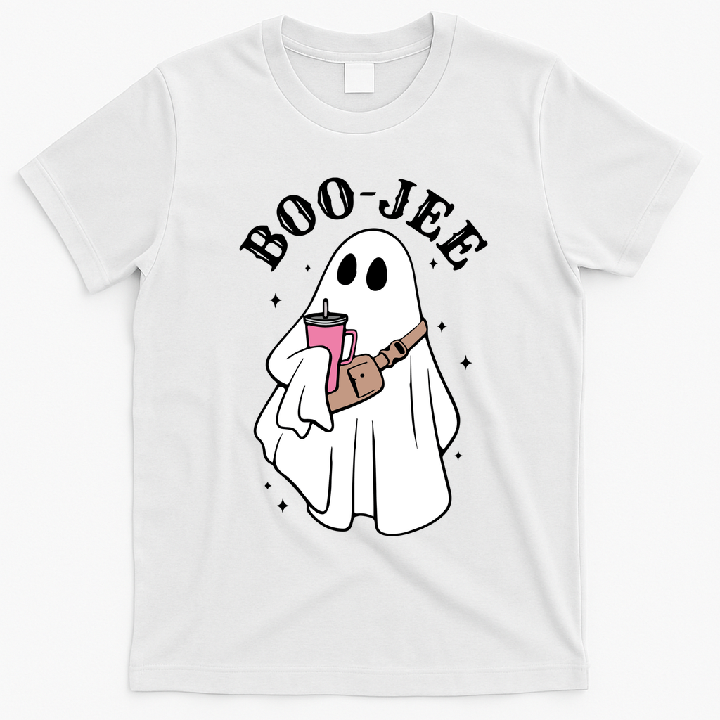 Boo Jee Funny Halloween Shopaholic Ghost T-Shirt - White